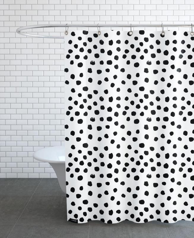 Shower Curtain   Abstract Black White Doodles Polka Dot  Custom Design  High Quality Meaningful Gift