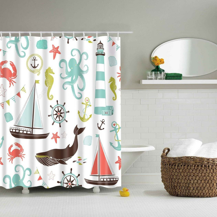 Cute Marine Product Cartoon Kids 3D Printed Shower Curtain Gift Home Decor