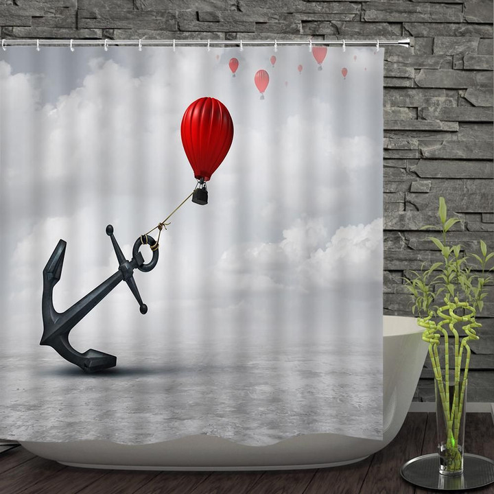 Anchor With Hot Air Balloon Polyester Cloth 3D Printed Shower Curtain Home Decor Gift Idea