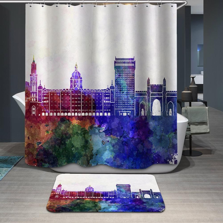 3D Printed Shower Curtain Retro Colorful City Polyester Fabric
