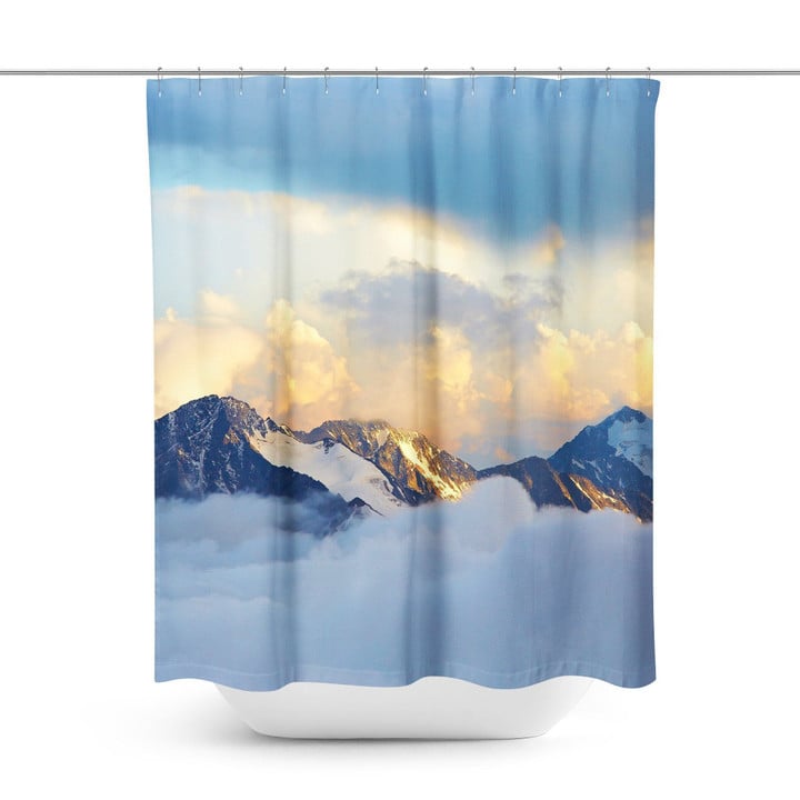 Blue  Shower Curtain Special Custom Design Unique Gift  Home Decor Cloudy Mountain Nature Lovers