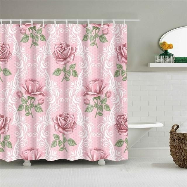 Pink Roses Fabric Shower Curtain Vibrant Color High Quality Unique For Good Vibes Home Decor
