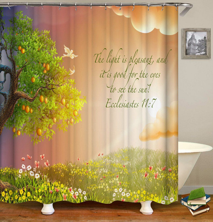 The Ecclesiastes 11:7 With The Hills Landscape Paiting Design 3D Printed Shower Curtain Gift Home Decor