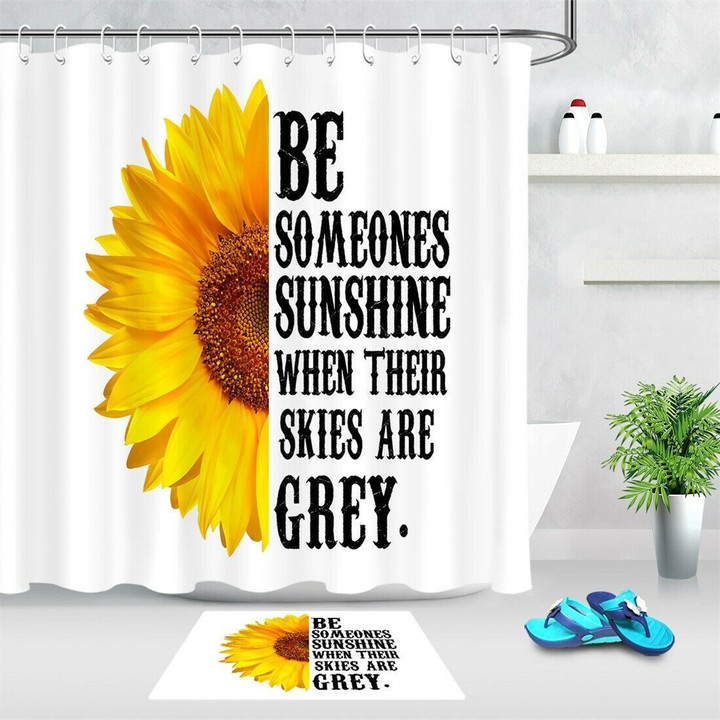 Sunflower Hand Writing Inspirational Words Shower Curtain Set Bathroom Decor