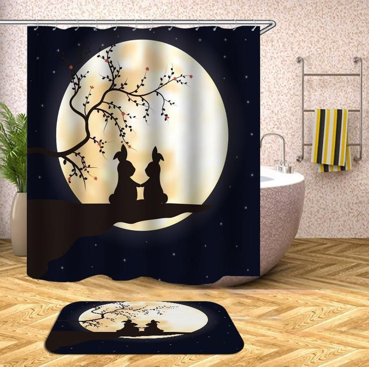 Moon Shabby Chic Black Polyester Cloth 3D Printed Shower Curtain  Home Decor Gift