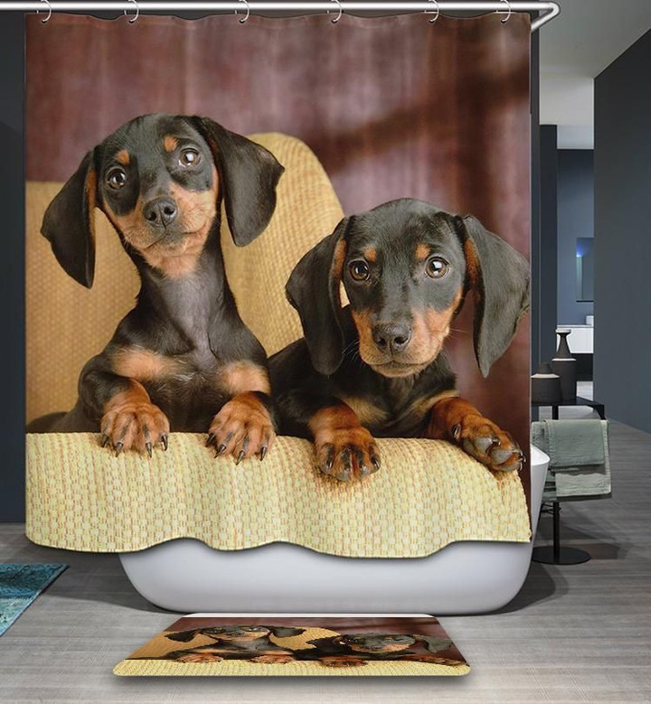 Realistic Dachshund Art Design 3D Printed Shower Curtain Gift For Dog Lover