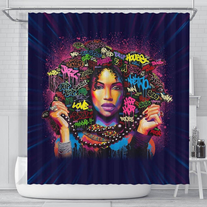 Awesome Colorful Art Afro Girl African American 3D Printed Shower Curtain Bathroom Decor