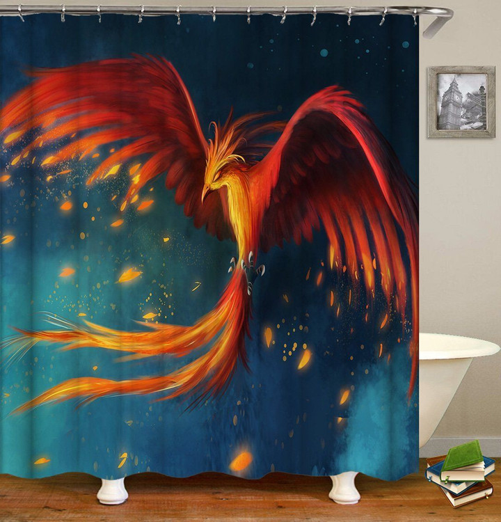 Phoenix Cool Teal Polyester Cloth 3D Printed Shower Curtain