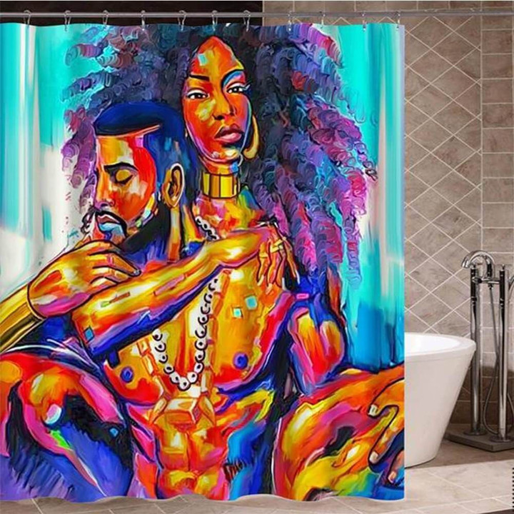 Black Couple Love Shower Curtain  High Quality Custom Design Home Decor