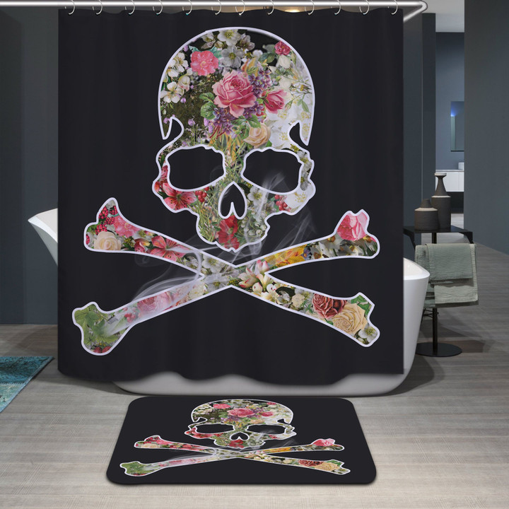 3D Printed Shower Curtain Awesome Human Skull Black Polyester Cloth