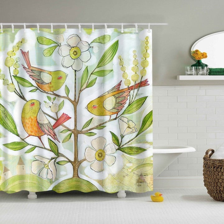 Spring Tree Fleece With Birds 3D Printed Shower Curtain Home Decor Gift Ideas