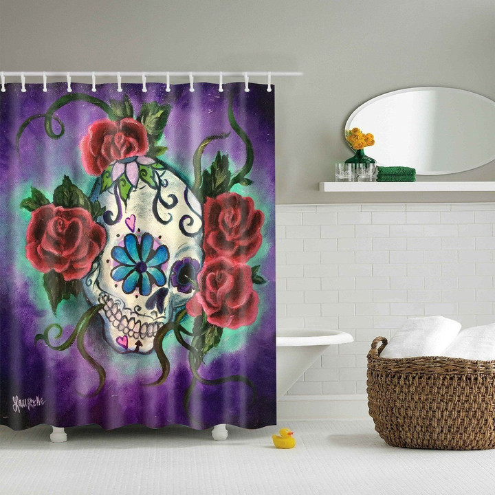 Red Rose Sugar Skull 3D Printed Shower Curtain Gift Home Decor