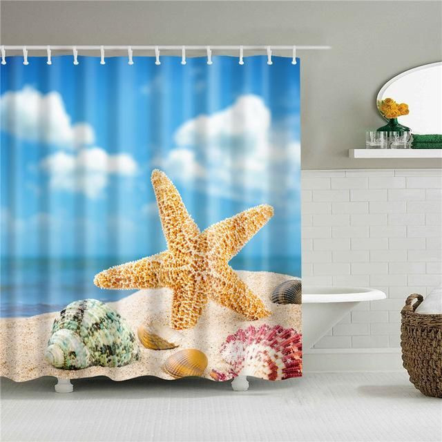 Starfish Beach Day Fabric Shower Curtain Vibrant Color High Quality Unique For Good Vibes Home Decor