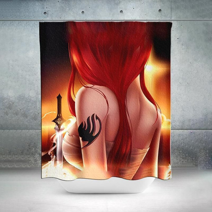 Erza Scarlet Art Shower Curtain - Fairy Tail 3D Printed Shower Curtain