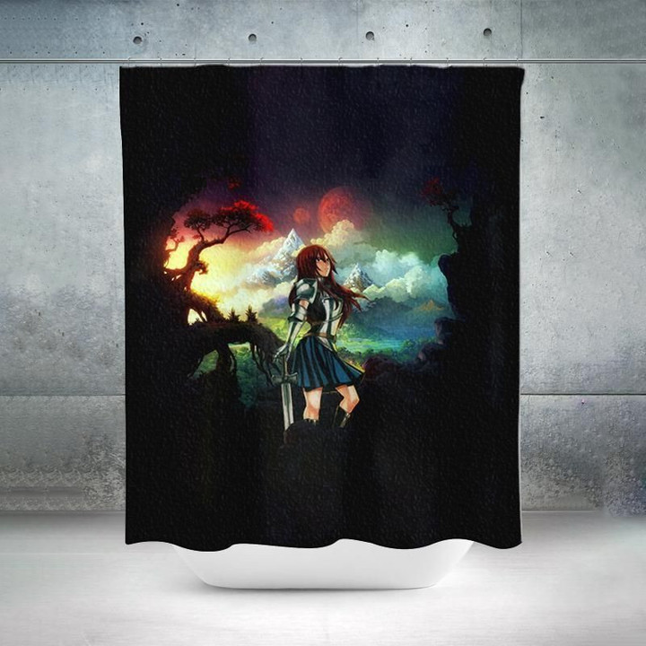 Erza Scarlet Standing Calm Shower Curtain - Fairy Tail 3D Printed Shower Curtain