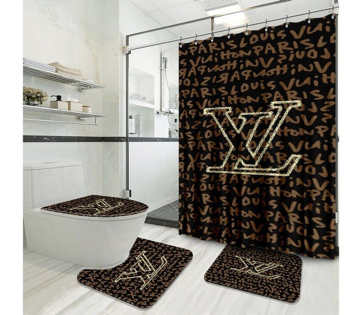 Lv Luxury Type 21 Shower Curtain Waterproof Luxury Bathroom Mat Set Luxury Brand Shower Curtain Luxury Window Curtains
