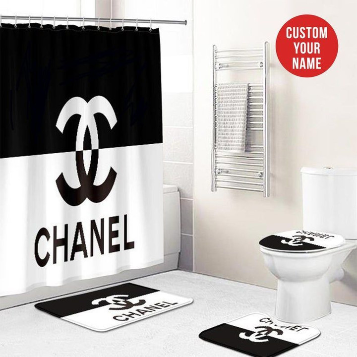 Chanel Type 40 Shower Curtain Waterproof Luxury Bathroom Mat Set Luxury Brand Shower Curtain Luxury Window Curtains