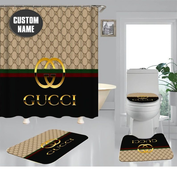 Gucci Gc Type 15 Shower Curtain Waterproof Luxury Bathroom Mat Set Luxury Brand Shower Curtain Luxury Window Curtains