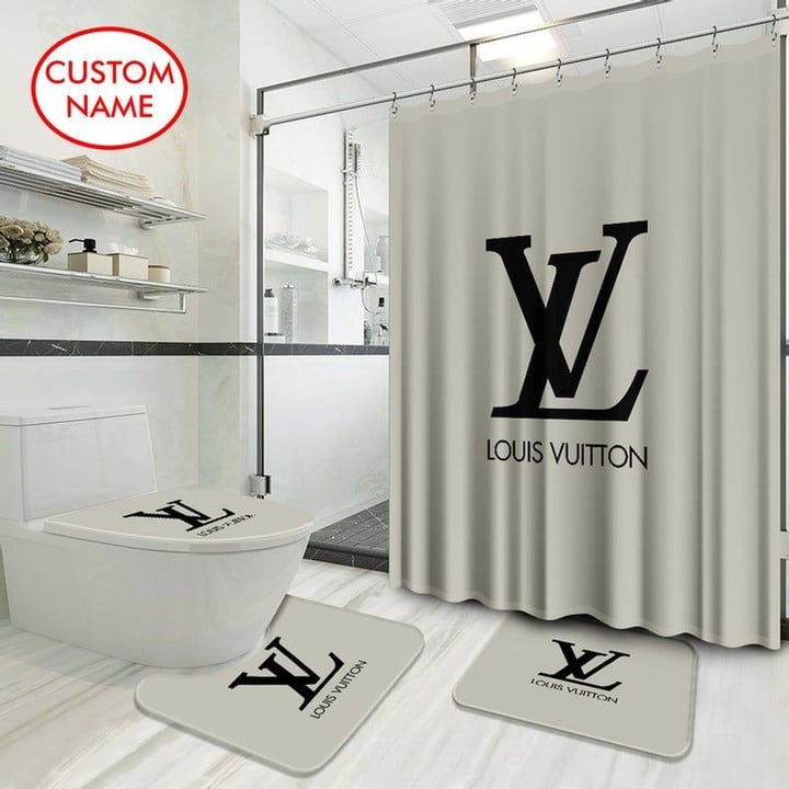 Lv Luxury Type 19 Shower Curtain Waterproof Luxury Bathroom Mat Set Luxury Brand Shower Curtain Luxury Window Curtains