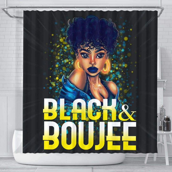 Pretty Pretty Afro Girl Black And Boujee   3D Printed Shower Curtain Bathroom Decor