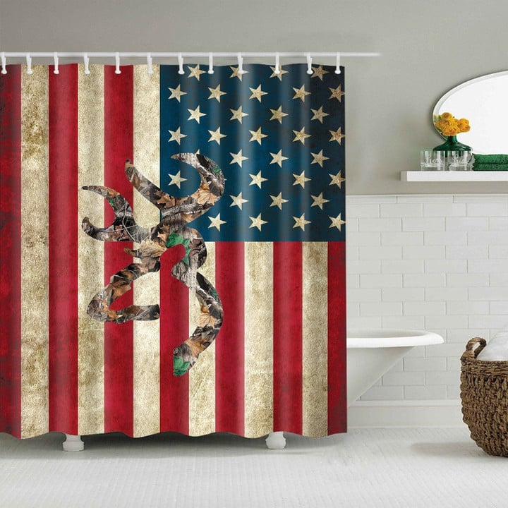 Camo Hunting Memorial Day United States Vintage Flag 3D Printed Shower Curtain
