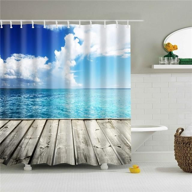 Tropical Boardwalk Fabric Shower Curtain Vibrant Color High Quality Unique For Good Vibes Home Decor