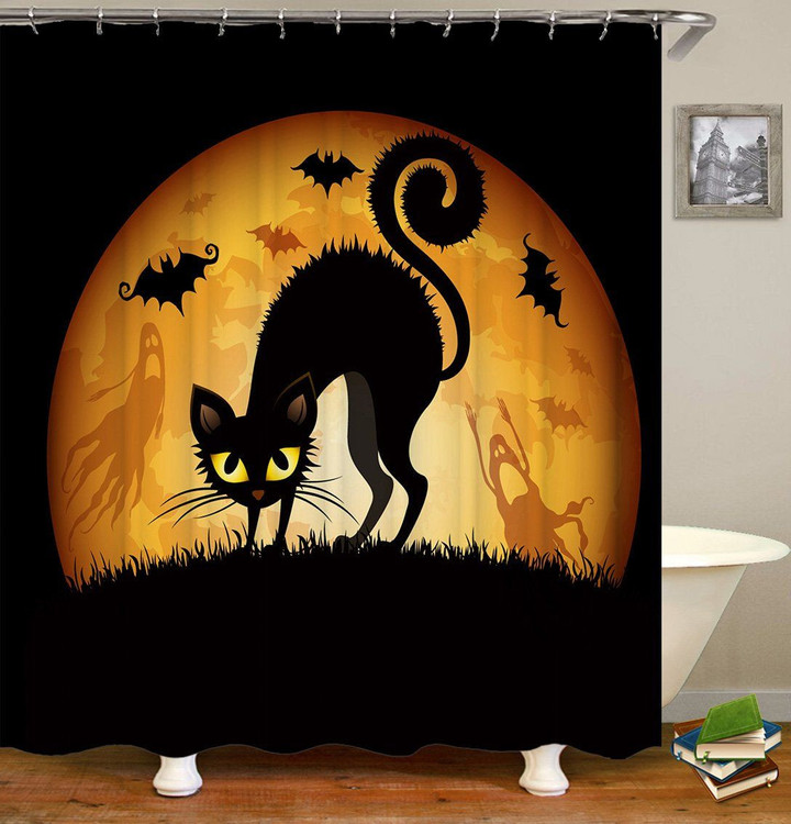 Cat Shower Curtains Fabric Awesome Black Polyester Cloth Bathroom Curtains
