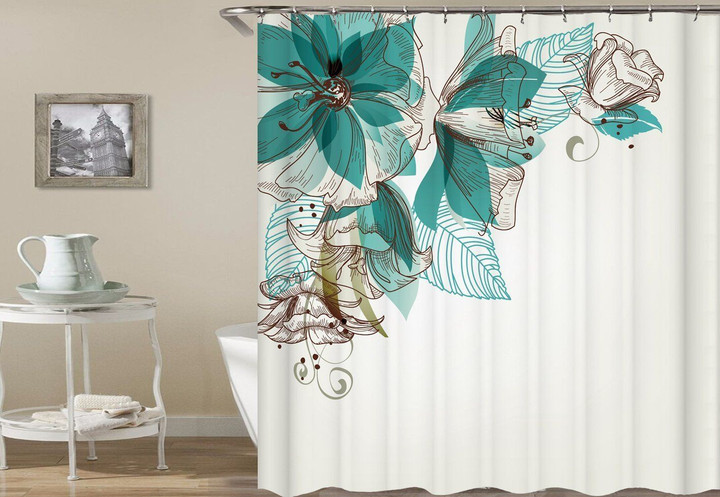 Flower Simplicity White Polyester Cloth 3D Printed Shower Curtain