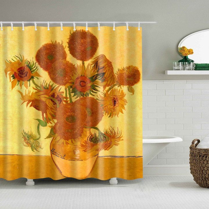 Vincent Van Gogh Fourteen Sunflowers In A Vase Art Design 3D Printed Shower Curtain