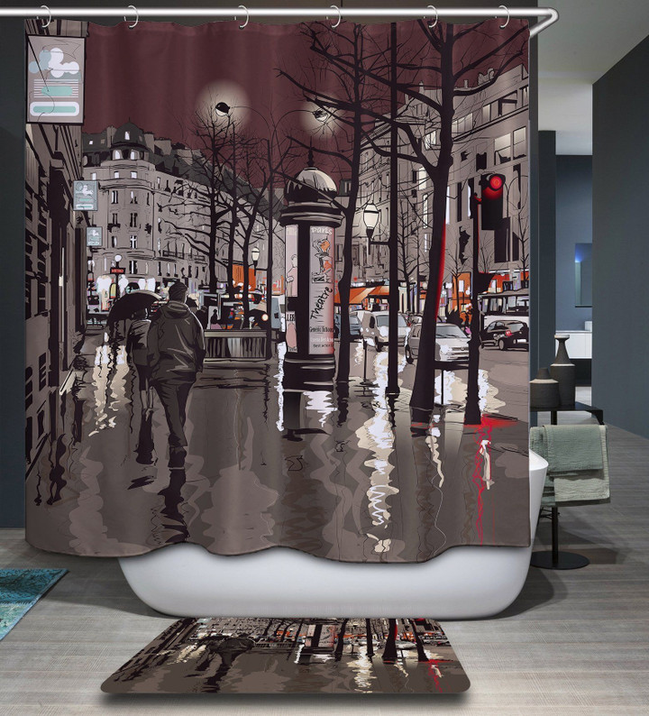 Morden City Grey Polyester Cloth 3D Printed Shower Curtain