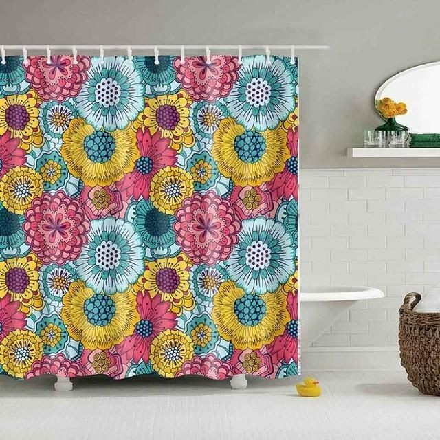 Flower Power Fabric Shower Curtain Vibrant Color High Quality Unique For Good Vibes Home Decor