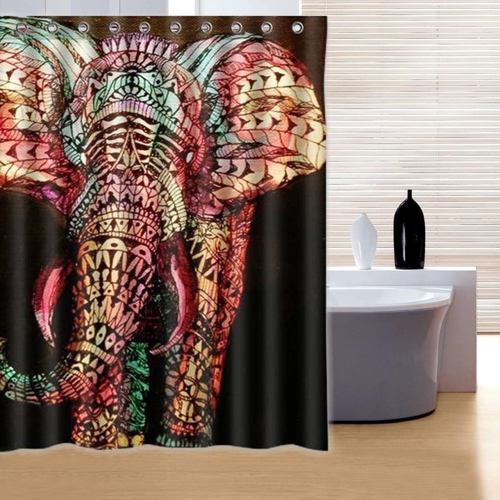 Colorful Elephant Polyester 3D Printed Shower Curtain Bathroom Decor Trending