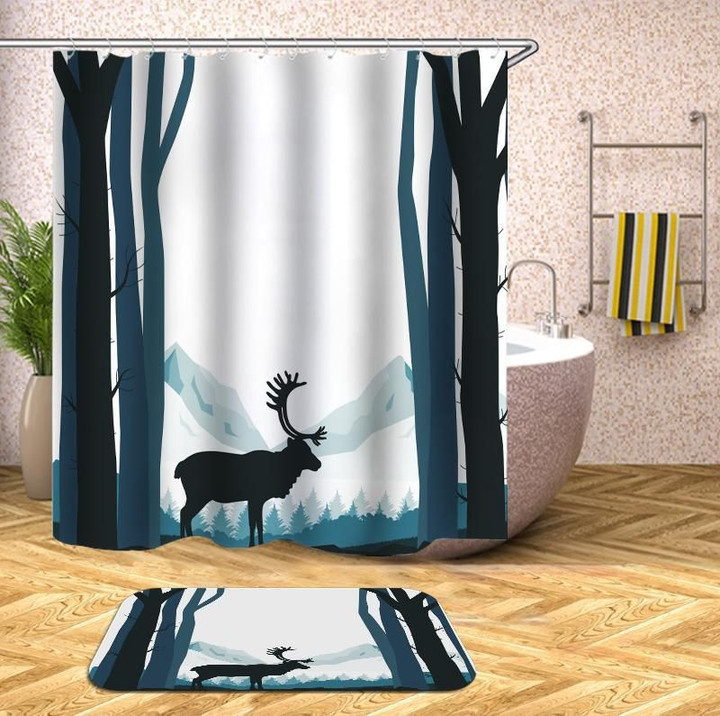 The Moose In The Forest Painting 3D Printed Shower Curtain Gift Home Decoration