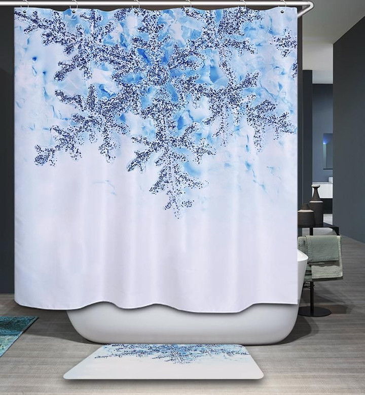 White And Blue Huge Snowflake Shower Curtains Bathroom Decor