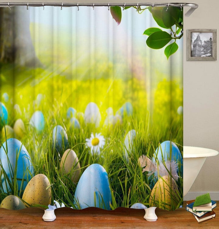 Grass With Sunshine Polyester Cloth 3D Printed Shower Curtain