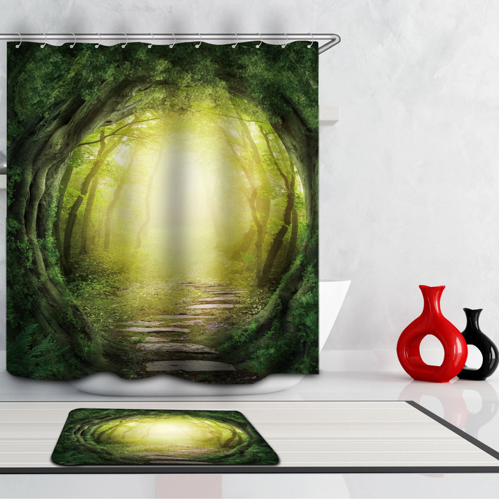 Green Forest Polyester Cloth 3D Printed Shower Curtain Home Decor Gift Ideas