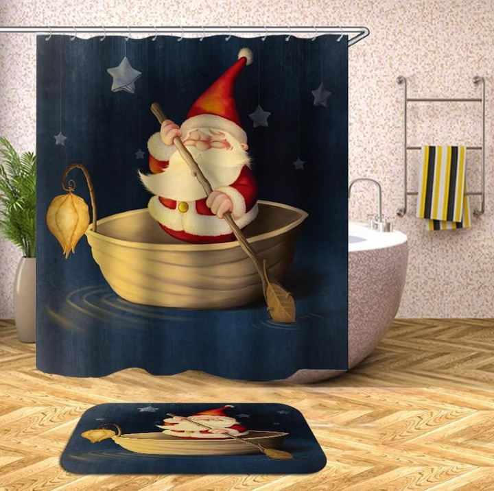 Christmas Santa Sailing Shower Curtain Set Water Repellent  For Bathroom Home Decor