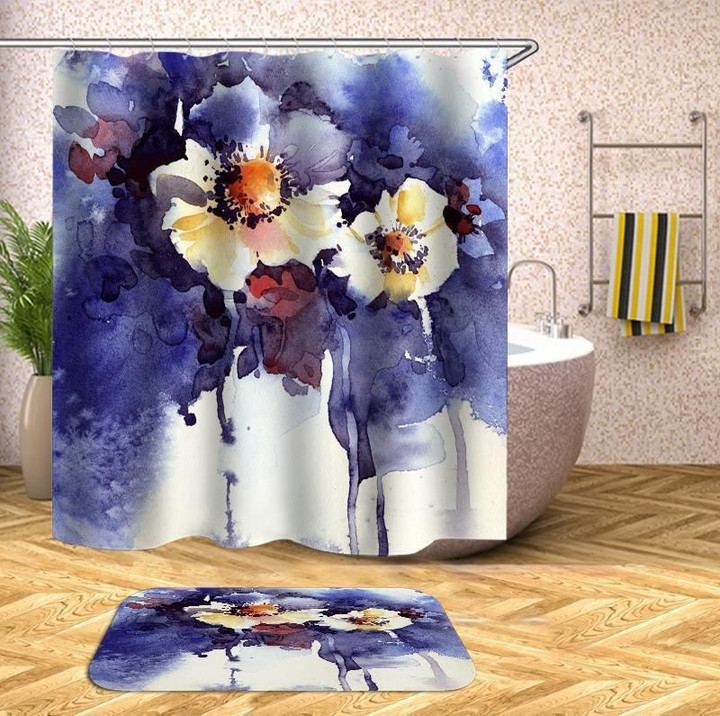 Flower Blue Art Painting 3D Printed Shower Curtain Home Decor Gift Ideas