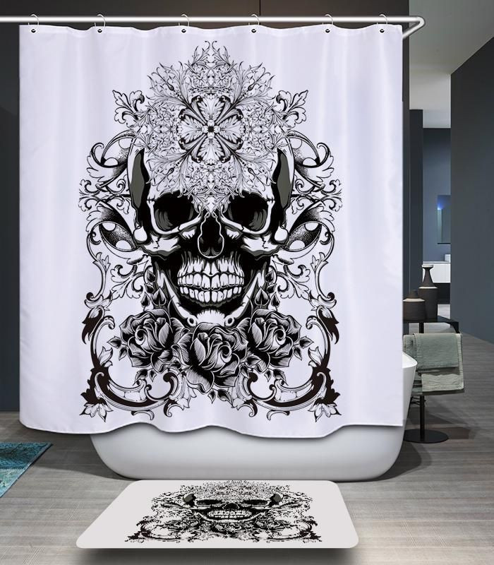 The Skullcap With The Flower Pattern Painting Art 3D Printed Shower Curtain Gift Home Decor