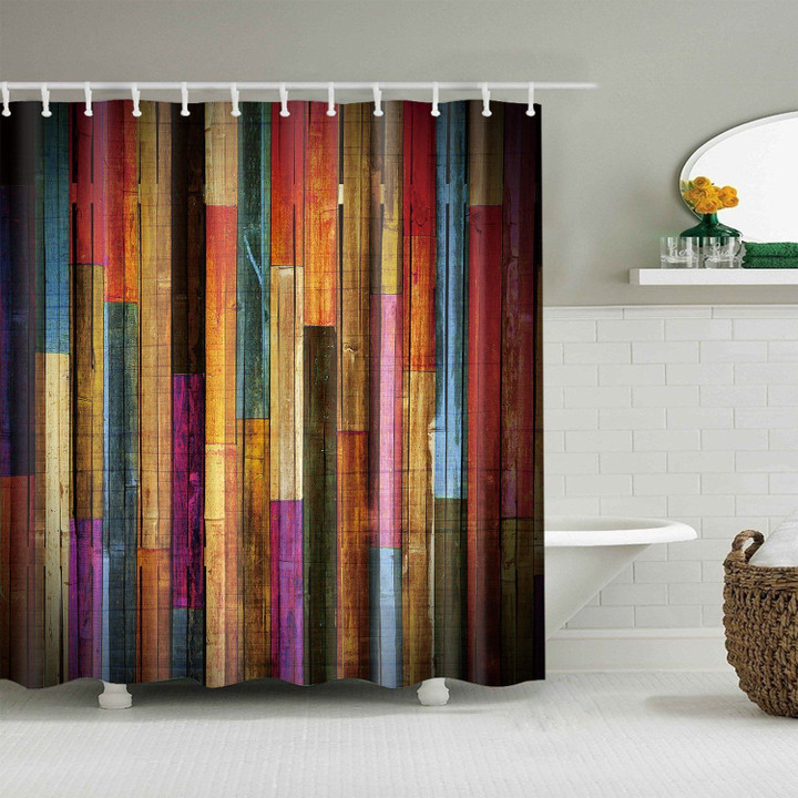 Vintage Faded Purple Color Wooden Art Design 3D Printed Shower Curtain Gift For Home