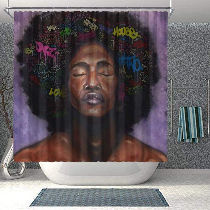 African American Shower Curtain Afro Male Gift Afrocentric Art Bathroom Decor Accessories