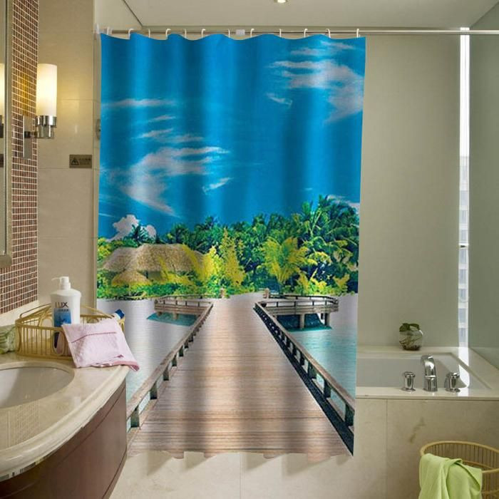 Beach With Blue Sky 3D Printed Shower Curtain Home Decor Gift
