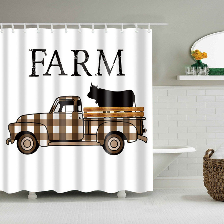 Farmers Car Truck Carrying Cow 3D Printed Shower Curtain Gift Home Decoration