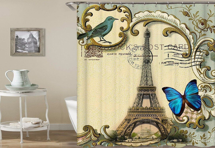 Eiffel Tower Brown Polyester Fabric 3D Printed Shower Curtain