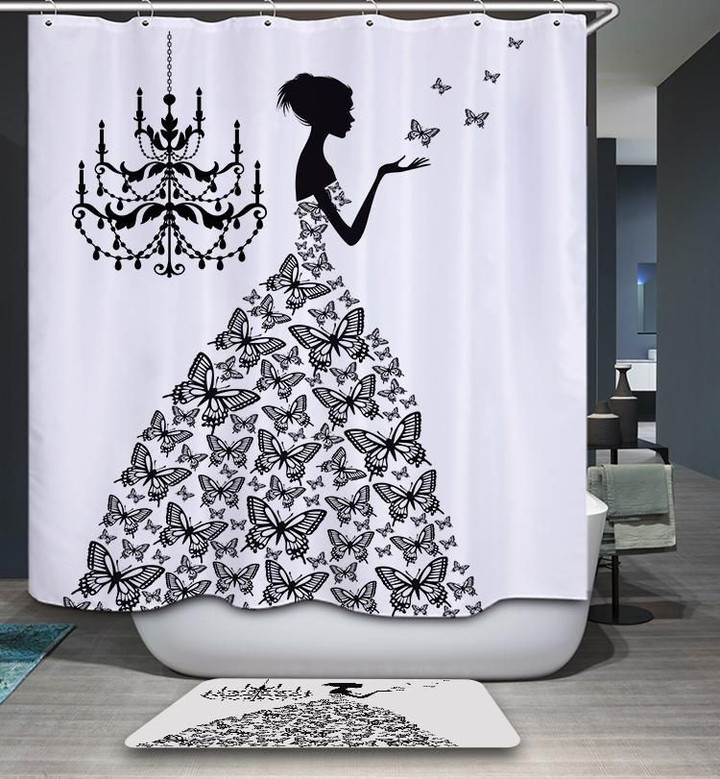 Fairy Girl Butterfly Silhouette 3D Printed Shower Curtain Gift Home Decor