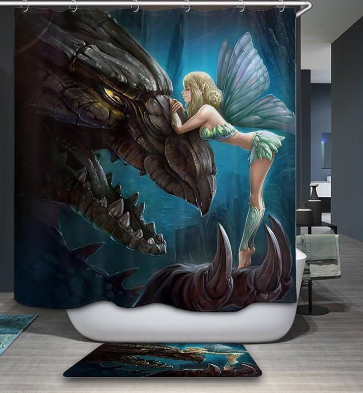 Fairy World Dragon With Elf 3D Printed Shower Curtain Giving Kids