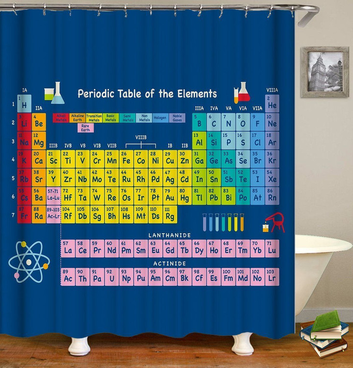 Element Table Blue Polyester Cloth  3D Printed Shower Curtain