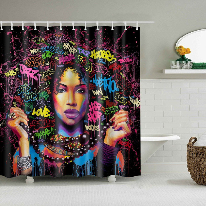 3D Printed Shower Curtain  African American Black Girl Art Pop Culture
