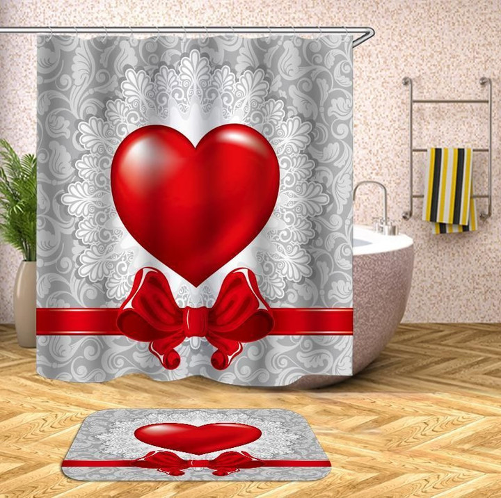 Heart Red Love Gift For Your Love Polyester Cloth 3D Printed Shower Curtain