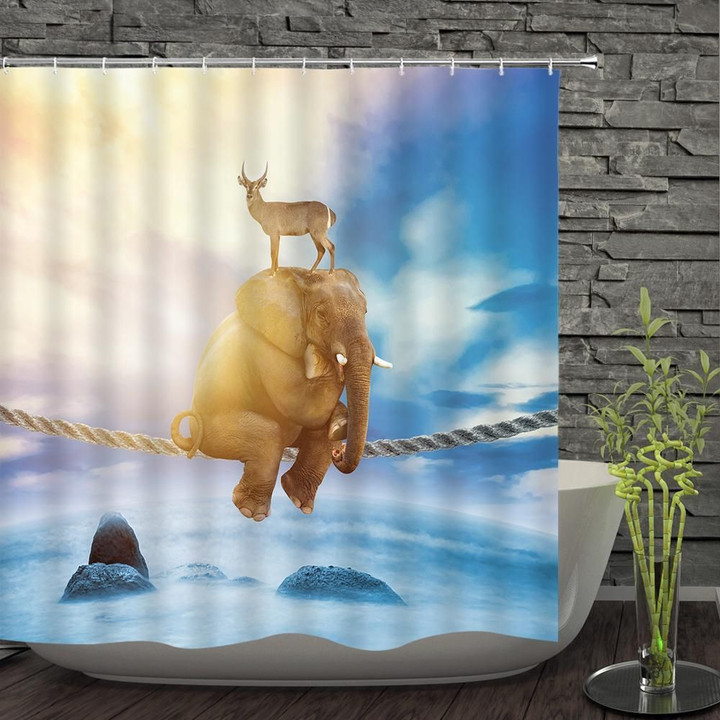 Cute Elephant Pale Blue Polyester Cloth 3D Printed Shower Curtain